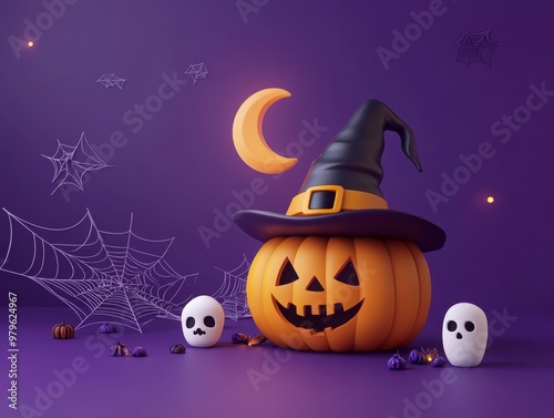 Spooky Halloween Ensemble with Pumpkins and Ghosts