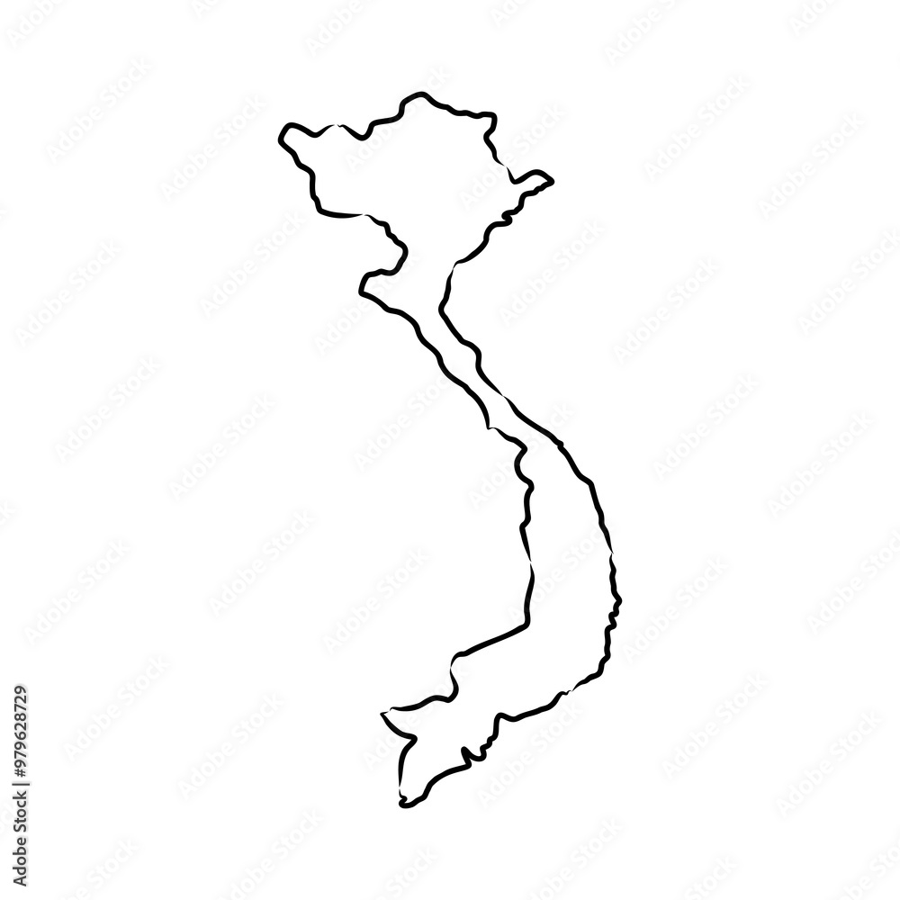 Vietnam country simplified map.Thin triple pencil sketch Vietnam country simplified map.Thin triple pencil sketch