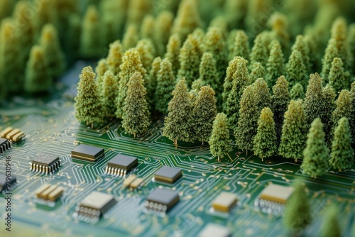 Sustainable future: forest and technology combined. photo