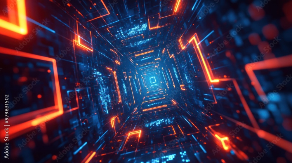Futuristic glowing tunnel with vibrant neon lights