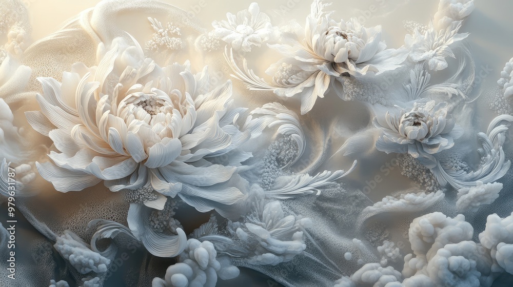 3D wallpaper featuring intricate flowers and steam for a realistic, textured floral design. No logos or people present.
