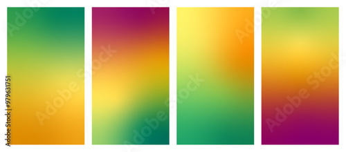 Smooth gradient background set for social media stories. Beautiful bright vector wallpaper collection. Green, orange, yellow, purple