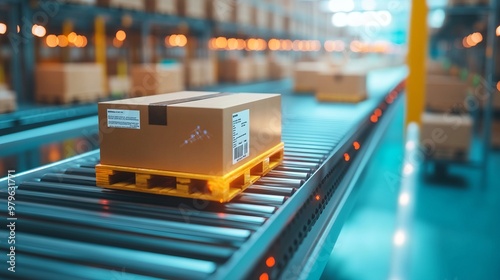 Obraz na płótnie Smart warehouse management system identify package picking and delivery . Future concept of supply chain and logistic business w salonie