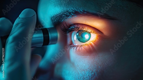 Close-up of an eye being examined with a medical device photo