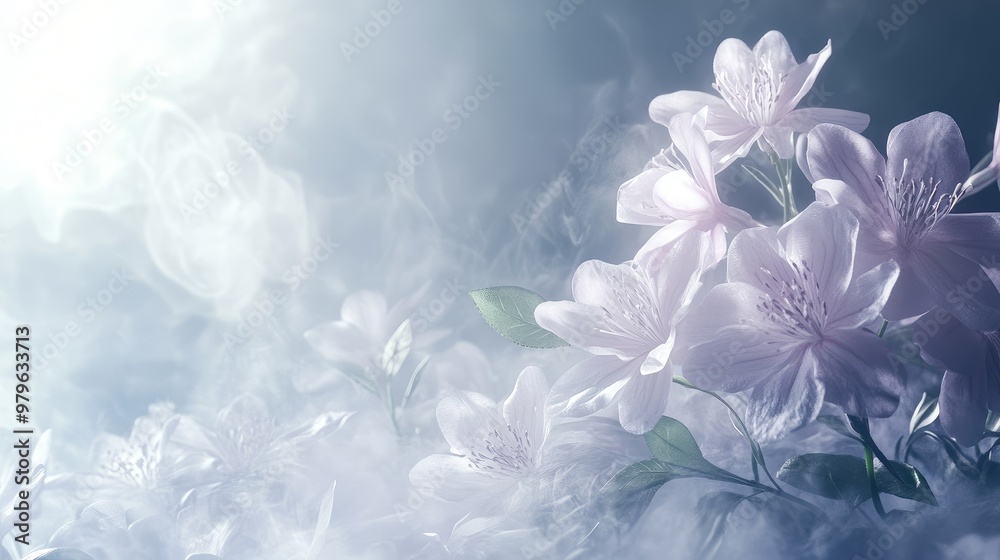 Realistic 3D flower background with steam softly flowing through the scene, adding texture and depth. No logos or people. Realistic 3D flower background with steam softly flowing through the scene, adding texture and depth. No logos or people.