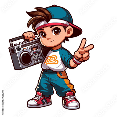 Cartoon HipHop Boy with Boombox Cool Street Style Character