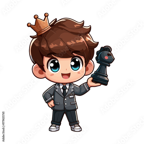 Cartoon Chess King Boy with Knight Piece