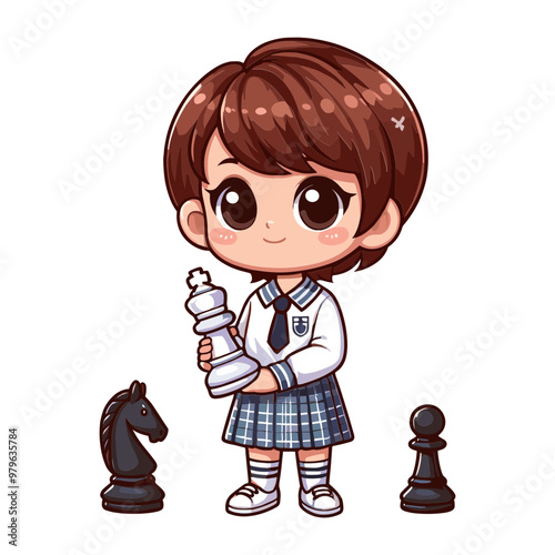 Cartoon Chess King Boy with Knight Piece