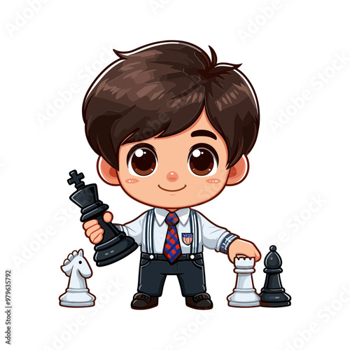 Cartoon Chess King Boy with Knight Piece