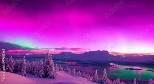 Aurora Lights Glowing in the night sky of northern pole	
4K 