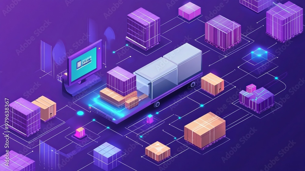 Smart warehouse management system identify package picking and delivery . Future concept of supply chain and logistic business