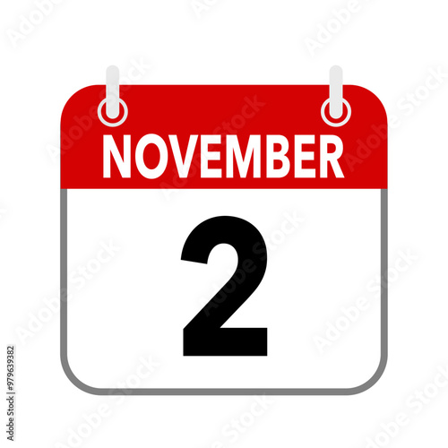 2 November, calendar date icon on white background.