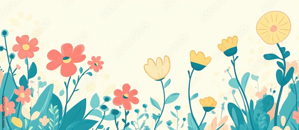 Simple flat background featuring natural flowers Simple flat background featuring natural flowers