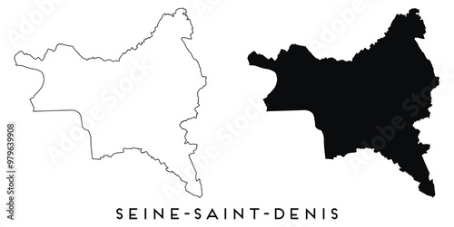 Seine Saint Denis map outline and black silhouette vector