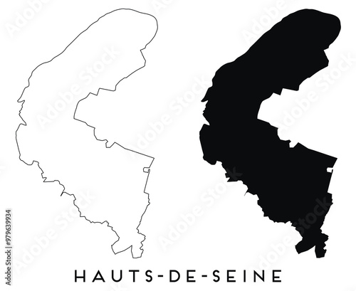 Hauts de Seine map outline and black silhouette vector