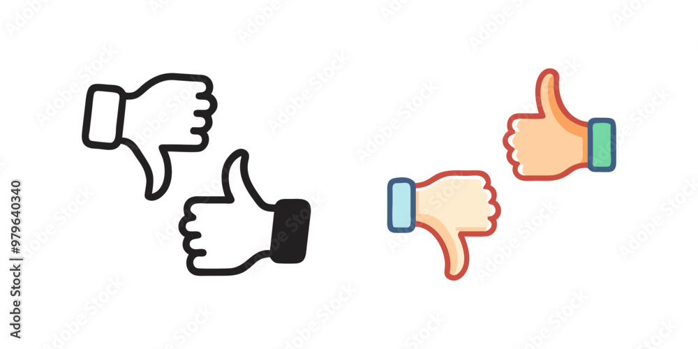 Thumbs up and thumbs down. Vector icon Thumbs up and thumbs down. Vector icon