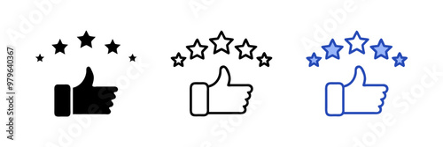 Customer review rating with 5 stars and thumb-up Icon Set