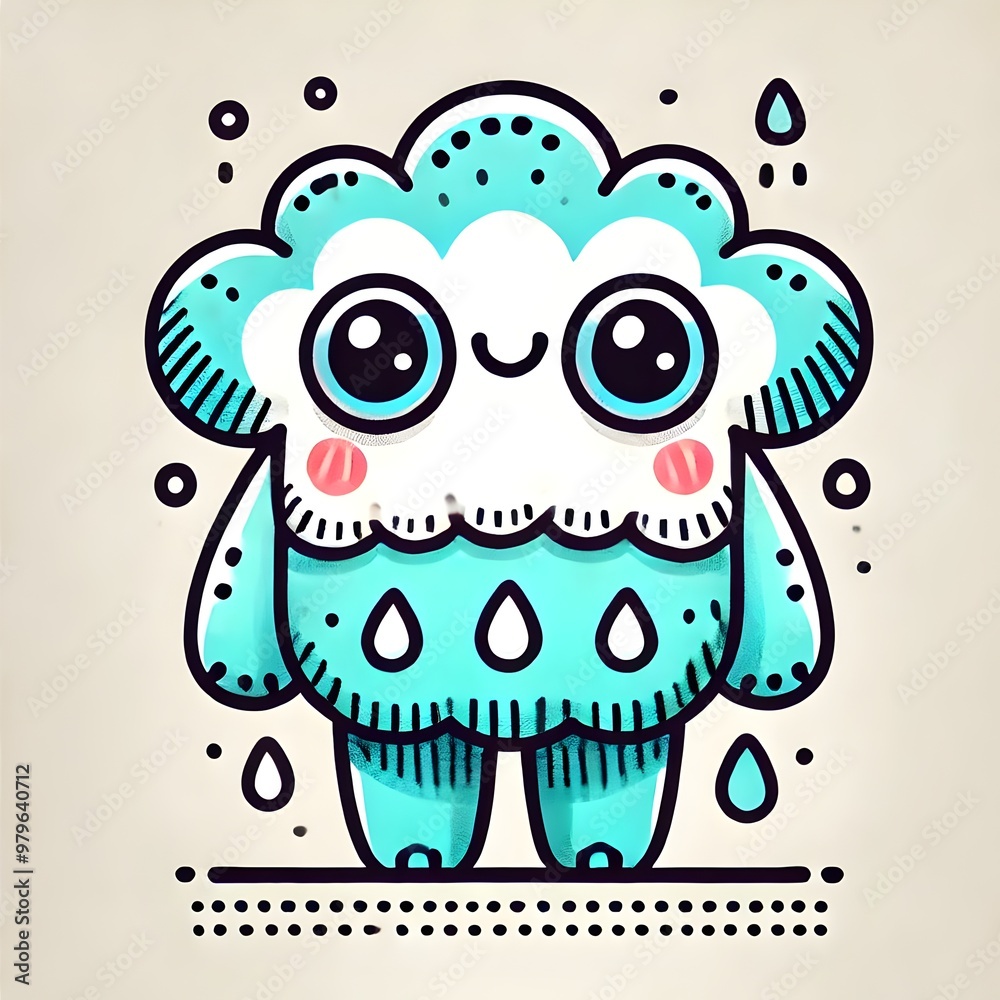 Fototapeta premium Cute Cartoon Cloud Character with Big Eyes and Blushing Cheeks