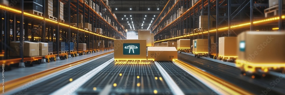 Smart warehouse management system using augmented reality technology to identify package picking and delivery . Future concept of supply chain and logistic business Smart warehouse management system using augmented reality technology to identify package picking and delivery . Future concept of supply chain and logistic business
