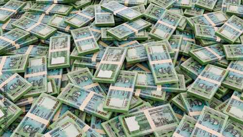 Pile of Bangladesh Currency Bundle-Stack of 500 Taka Notes, High-Resolution Currency Photo.