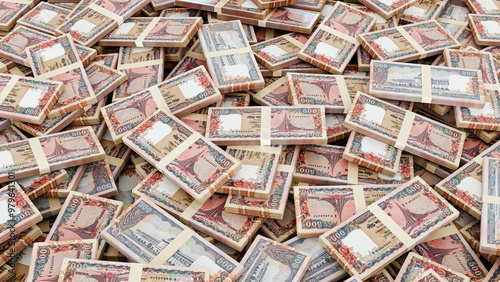 Pile of Bangladesh Currency Bundle-Stack of 500 Taka Notes, High-Resolution Currency Photo.
