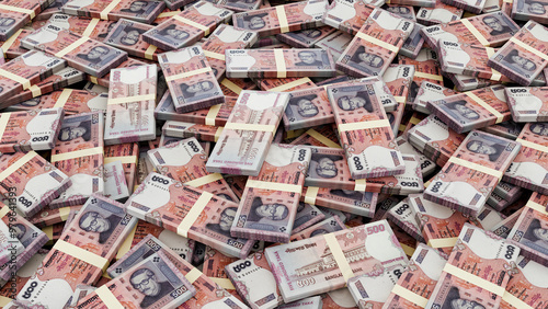 Pile of Bangladesh Currency Bundle-Stack of 500 Taka Notes, High-Resolution Currency Photo.