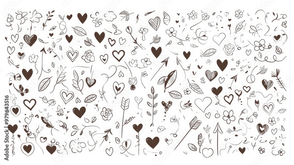 Hand drawn doodle set featuring outline icons including a lightning bolt arrow heart and fish Created in line art style for use in wallpapers and textiles presented as linear flat vector on a white Hand drawn doodle set featuring outline icons including a lightning bolt arrow heart and fish Created in line art style for use in wallpapers and textiles presented as linear flat vector on a white