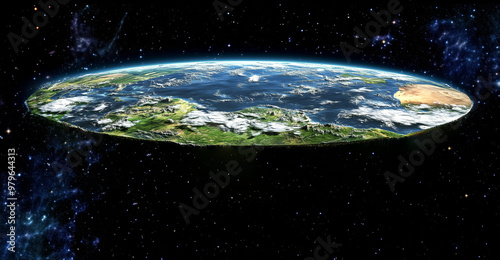 artistic representation of the flat Earth model floating in outer space