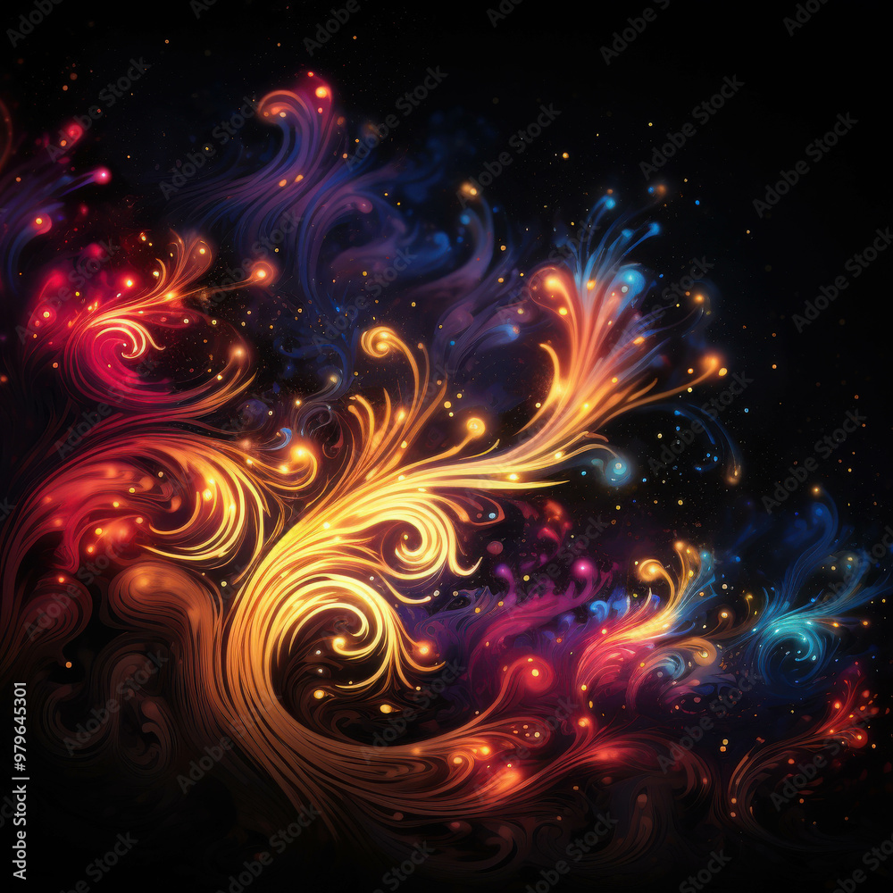 Cosmic Dance of Color: A vibrant abstract fractal art piece with swirling patterns of fiery orange, electric blue, and deep red, resembling a celestial ballet of light and energy. Cosmic Dance of Color: A vibrant abstract fractal art piece with swirling patterns of fiery orange, electric blue, and deep red, resembling a celestial ballet of light and energy.