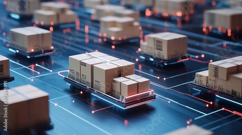 Smart warehouse management system using augmented reality technology to identify package picking and delivery . Future concept of supply chain and logistic business	