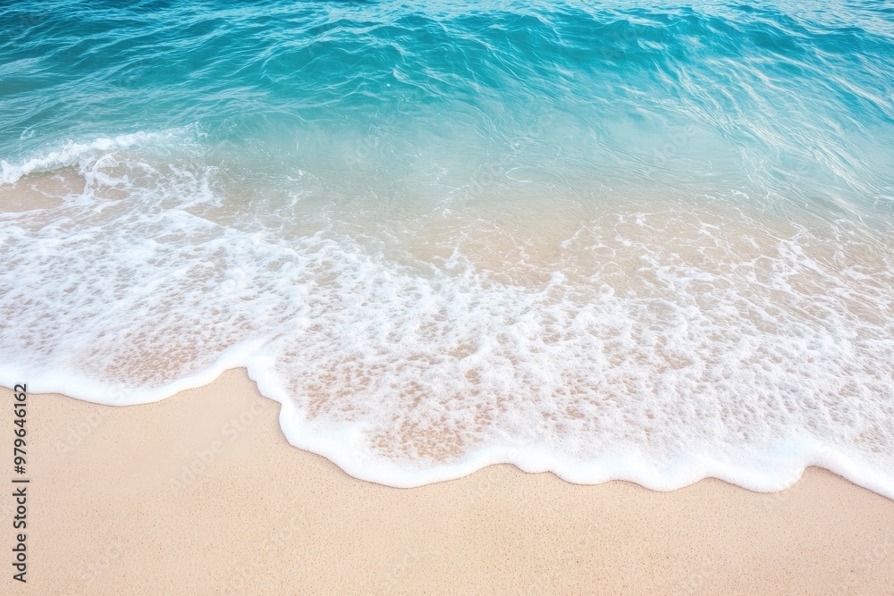 Gentle Wave On Sandy Tropical Seashore - Beach Vacation Background with generative ai
