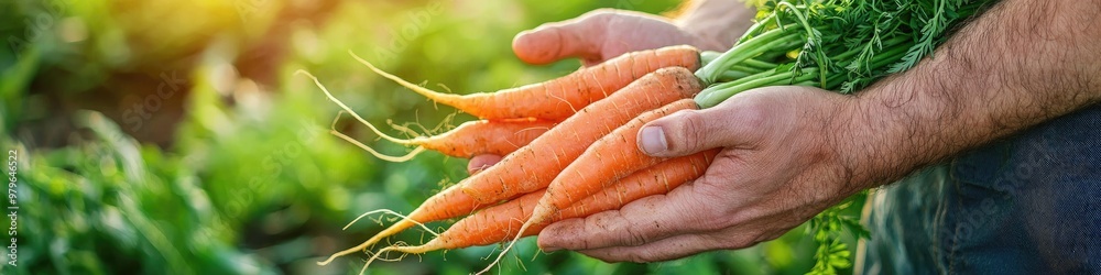 freshly picked carrots in hands. Selective focus freshly picked carrots in hands. Selective focus