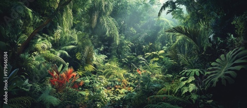 A lush forest of vegetation in a surreal world where physics defy understanding exhibiting more than three dimensions