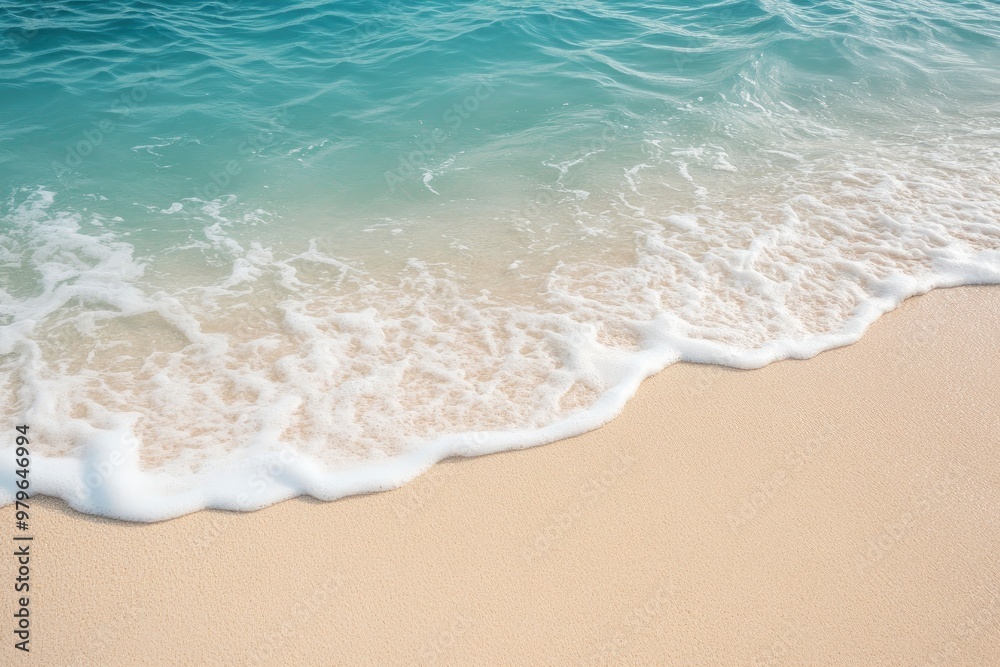 Gentle Wave On Sandy Tropical Seashore - Beach Vacation Background with generative ai Gentle Wave On Sandy Tropical Seashore - Beach Vacation Background with generative ai