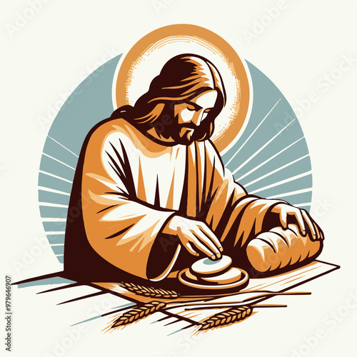 Illustration of Jesus Christ breaking bread
