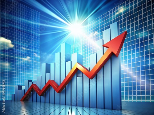 Upward trend arrow graph points to corporate future growth, symbolizing successful business development, progress, and prosperity, with a bold and innovative strategy for a bright tomorrow.