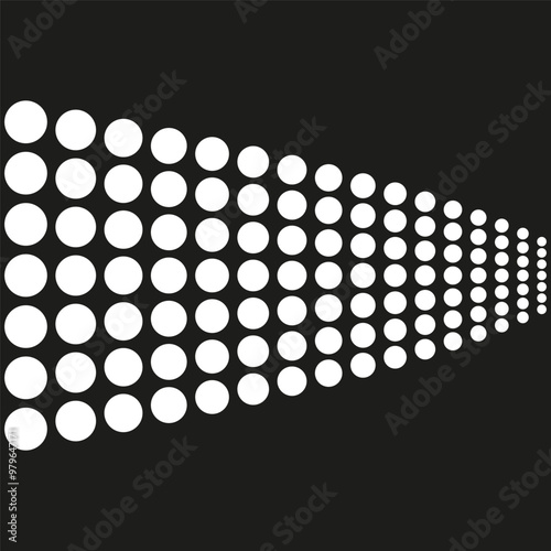 Dot array pattern. Perspective circle grid. Abstract geometric vector. Black and white design.