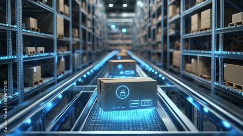 Smart warehouse management system using augmented reality technology to identify package picking and delivery . Future concept of supply chain and logistic business	