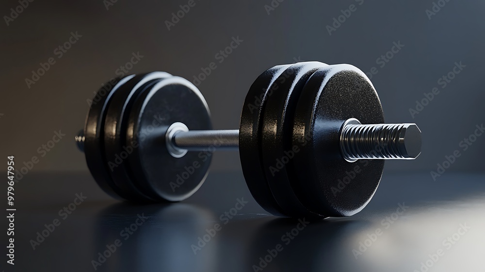 A simple and clear name for the image could be Black background with a dumbbell, showcasing fitness equipment A simple and clear name for the image could be Black background with a dumbbell, showcasing fitness equipment