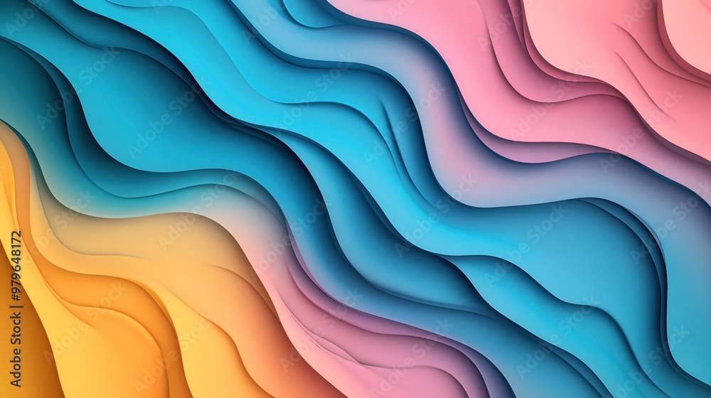 Abstract background with layered gradient waves in blue, pink, and orange hues, creating a flowing and curved pattern with a 3D effect. Abstract background with layered gradient waves in blue, pink, and orange hues, creating a flowing and curved pattern with a 3D effect.
