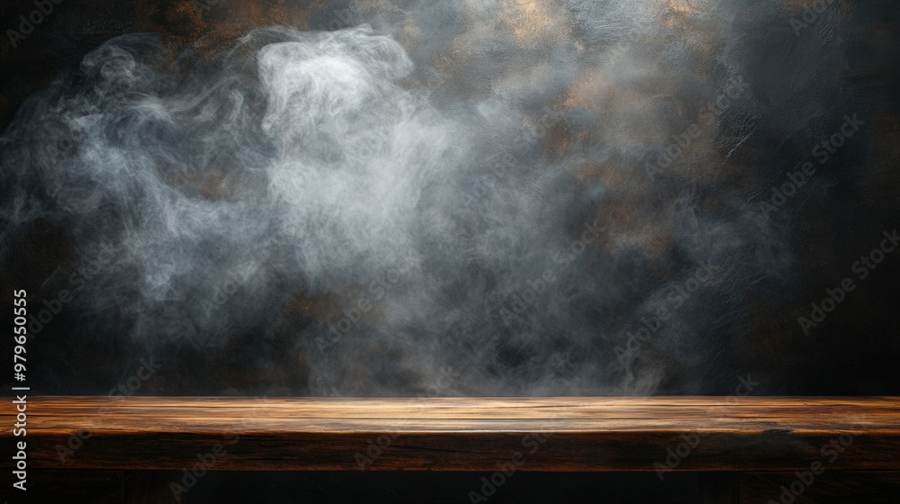 Fog and Smoke Above Empty Wooden Table Fog and Smoke Above Empty Wooden Table