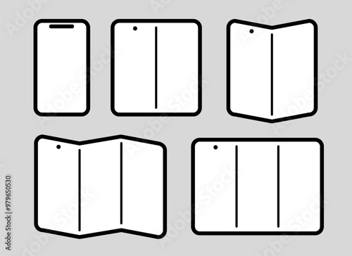 tri fold three folding foldable phone icon set illustration black simple illustration unfolding smartphone flexible screen