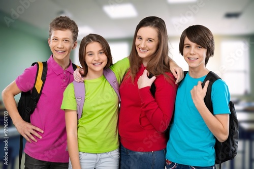 Group of happy students kids at school for education