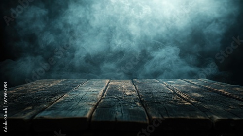 Foggy Smoke Rising Over Wooden Surface