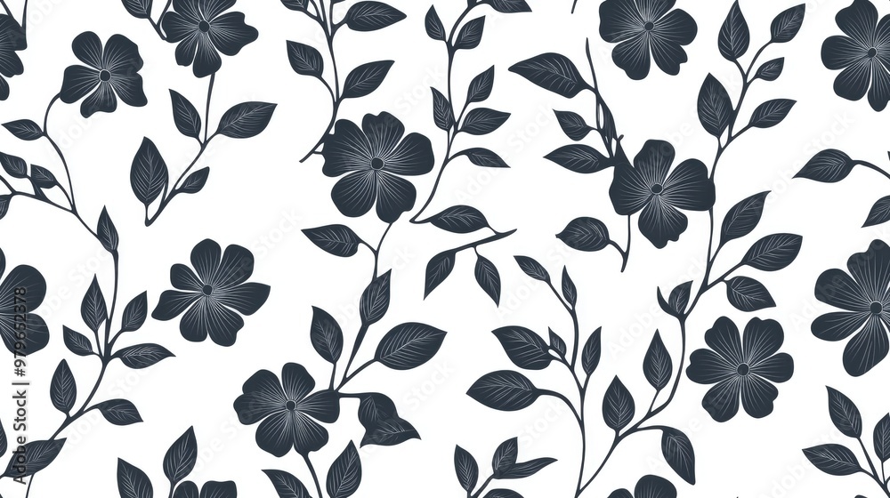 Monochrome floral pattern with a simple decorative design for interior use Monochrome floral pattern with a simple decorative design for interior use