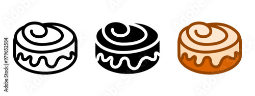 Cinnabon icon. Cinnamon roll color illustration. Sweet bun sign. Pastry symbol. Bakery logo.