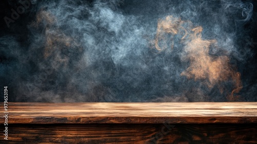 Wooden Table with Smoky Background