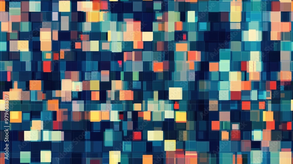 Fototapeta premium Seamless pixel pattern mosaic abstract background featuring squares suitable for wallpaper fabric textile or clothing design