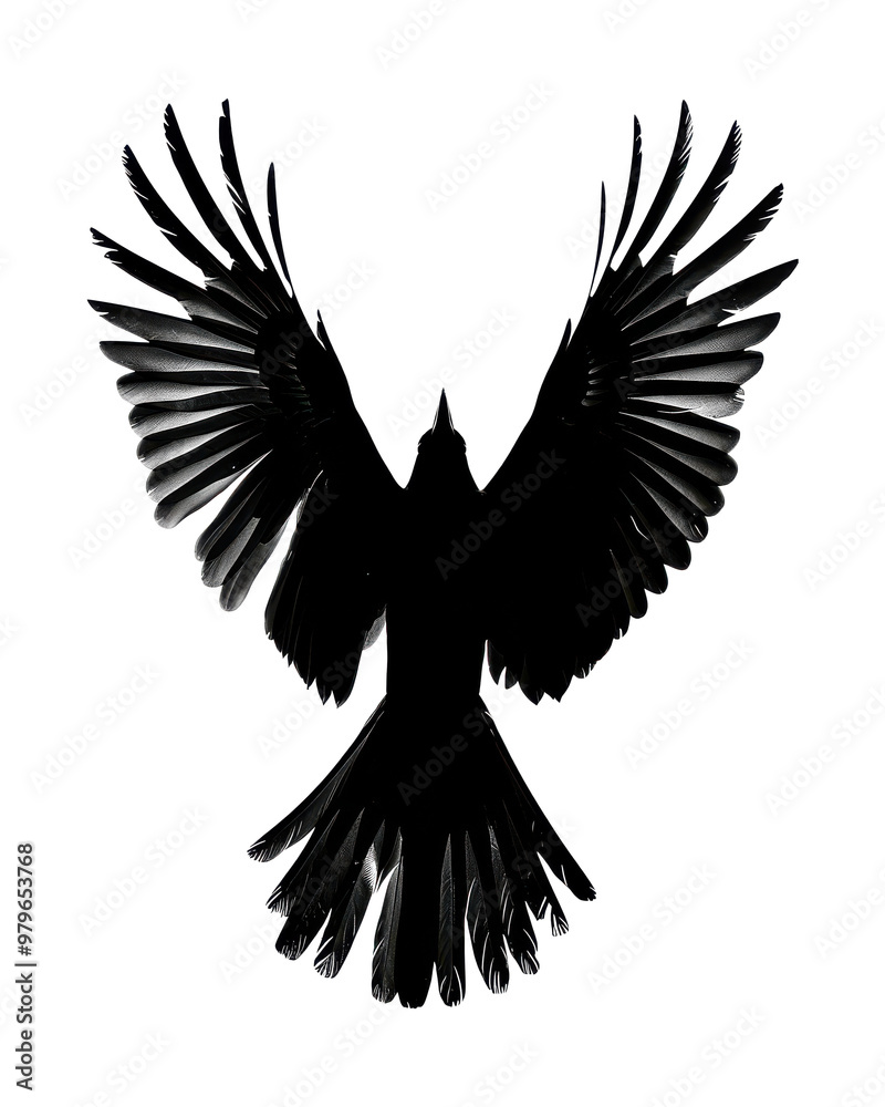 Fototapeta premium Silhouette of a bird flying with wings spread wide, isolated on transparent background
