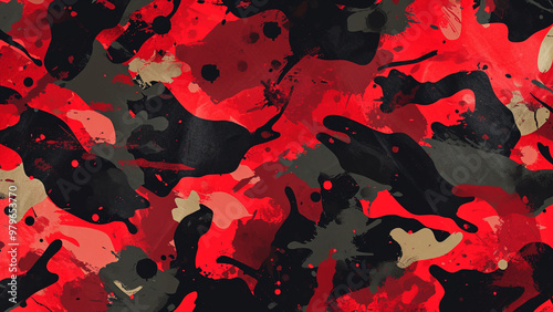 red and black camouflage pattern cartoon